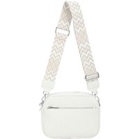 Front Zip Canvas Strap Dual Compartments PU Leather Crossbody Bag