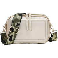 Kitise Women's Double Ribbon Zip Compartments Small Crossbody Bag With Canvas Strap in Gold