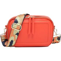 Kitise Women's Double Ribbon Zip Compartments Small Crossbody Bag With Canvas Strap in Orange