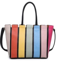 Kitise Women's MultiColour Striped Medium Tote Shoulder Handbag in Black