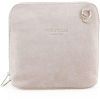 Kitise Women's Small Genuine Italian Suede Leather Zip Around Crossbody Bag in Pink
