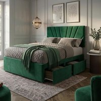 Bed Time UK Plush Divan Bed with 20" Sunrise Headboard, 2 Drawers & Mattress in Green | Size: Super King