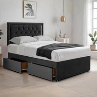Bed Time UK Plush Divan Bed with Mattress, 2 Drawers & 20" Chesterfield Headboard in Black | Size: Single