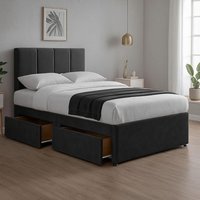 Bed Time UK Plush Divan Bed with Mattress 20" Vertical Line Headboard 2 Drawers in Black | Size: Small Double
