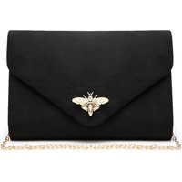 JFY Women's Bee Lock Clasp Suede Clutch Bag in Black