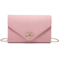 JFY Women's Bee Lock Clasp Suede Clutch Bag in Pink