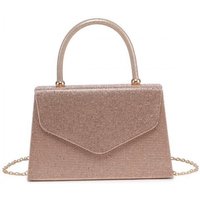 JFY Women's Trapeze Shape Top Handle Single Side Diamante Clutch Bag in Rose Gold