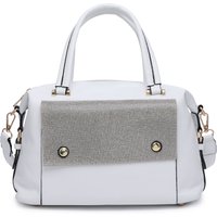 JFY Women's Diamante Flap Cover Front Pocket Tote Bag in White