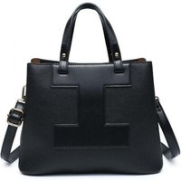 JFY Women's 3 Compartments Top Zip Closure Tote Bag in Black
