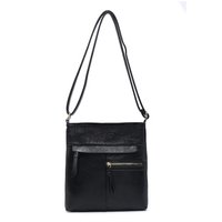 JFY Women's Tripple Zipped Pockets Messenger Bag/ Cross Body Bag in Black