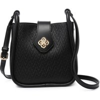 JFY Women's Flower Shape Flap Over Twist Lock Clasp Cross Body Bag in Black
