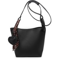 JFY Women's Silk Scarf Heart Shape Charm Cross Body Bag in Black