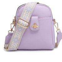 JFY Women's Bee Badge Two Zipped Sections Canvas Strap Cross Body Bag in Purple