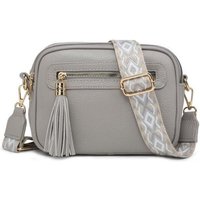 JFY Women's Tassel Two Zipped Sections Canvas Strap Cross Body Bag in Grey