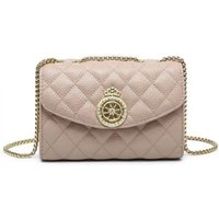 JFY Women's Quilted Check Pattern Crown Badge Cross Body Bag in Khaki