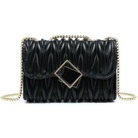 JFY Women's Quilted Pattern 3 Compartments Cross Body Bag in Black