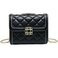 JFY Women's Quilted Check Pattern Suqare Beaded Badge 3 Compartments Cross Body Bag in Black
