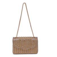 JFY Women's Flap Over Lid Zip Top Closure Double Side Diamante Bag in Gold