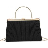 JFY Women's Elegant Pleated Clutch Evening Bag With Metal Handle in Black