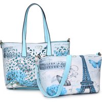 JFY Women's 2-in-1 matching Crossbody & open top Laser cut pattern Tote Bag in Light Blue