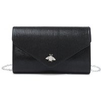JFY Women's Bee Badge On The Front Satin Clutch Bag in Black