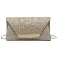 JFY Women's Diamante On The Flap Over Cover Glitter Clutch Bag in Gold