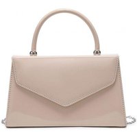 JFY Women's Top Handle Patent Clutch Bag in Beige