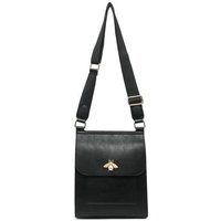 JFY Women's Metal Pearl Bee Badge On The Flap Cross Body Bag in Black