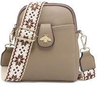 JFY Women's Bee Badge Two Zipped Sections Canvas Strap Cross Body Bag in Taupe