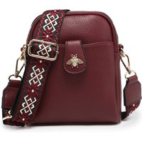 JFY Women's Bee Badge Two Zipped Sections Canvas Strap Cross Body Bag in Wine