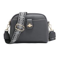 JFY Women's Bee Badge Two Zipped Sections Canvas Strap Cross Body Bag in Dark Grey
