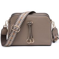 JFY Women's Three Zipped Sections Canvas Strap Cross Body Bag in Taupe