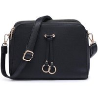 JFY Women's Triple Zipped Sections Pu Strap Cross Body Bag in Black