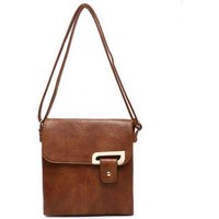 JFY Women's Flap Double Zip Top Sections Cross Body Bag in Dark Brown