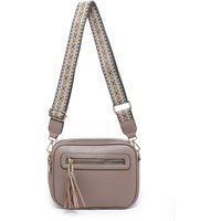 JFY Women's Tassel Two Zipped Sections Canvas Strap Cross Body Bag in Khaki