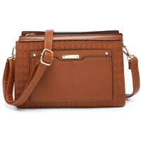 JFY Women's Triple Compartments Top Zipped Cross Body Bag in Brown