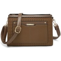 JFY Women's Triple Compartments Top Zipped Cross Body Bag in Khaki