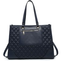 JFY Women's Oversize Top Zipped Quilted Diamond Pattern Tote Bag in Dark Blue