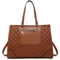 JFY Women's Oversize Top Zipped Quilted Diamond Pattern Tote Bag in Brown