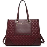 JFY Women's Oversize Top Zipped Quilted Diamond Pattern Tote Bag in Wine
