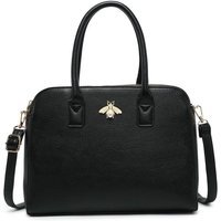 JFY Women's Bee Badge Triple Top Zipped Compartments Tote Bag in Black