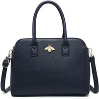 JFY Women's Bee Badge Triple Top Zipped Compartments Tote Bag in Dark Blue
