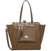 JFY Women's Oversize Bee Badge Zipped Pockets Top Zipped Tote Bag in Khaki