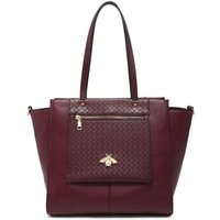 JFY Women's Oversize Bee Badge Zipped Pockets Top Zipped Tote Bag in Wine