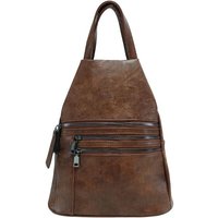 JFY Women's 4 Exterior Zippered Pockets Backpack With Handle in Dark Brown