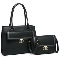 JFY Women's 2In1 Twist Lock Colour Block Crossbody Bag/ Tote Bag in Black