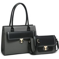 JFY Women's 2In1 Twist Lock Colour Block Crossbody Bag/ Tote Bag in Dark Grey