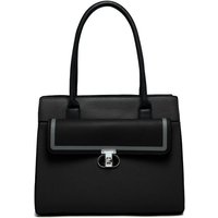 JFY Women's Twist Lock Top Zipped Colourblock Tote Bag in Black