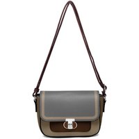 JFY Women's Twist Lock Top Zipped Colour Blocks Cross Body Bag in Khaki