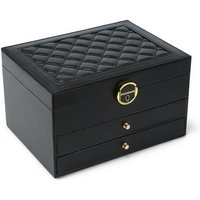 JFY Women's 3 Layers Lockable Jewellery Storage Box With 2 Drawers in Black